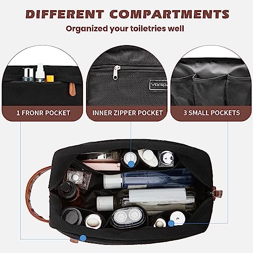 Vorspack Toiletry Bag Hanging Dopp Kit for Men Water Resistant Canvas Shaving Bag with Large Capacity for Travel- Black