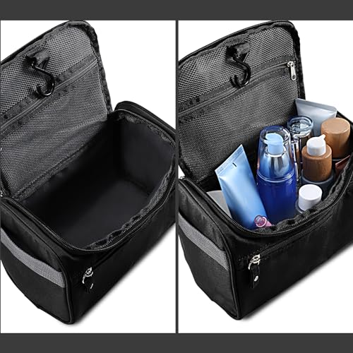 Apooliy Toiletry Bag for Men,Water-resistant Shaving Bag for Toiletries Accessories,Travel Makeup Bag with Divider and Handle(Black)