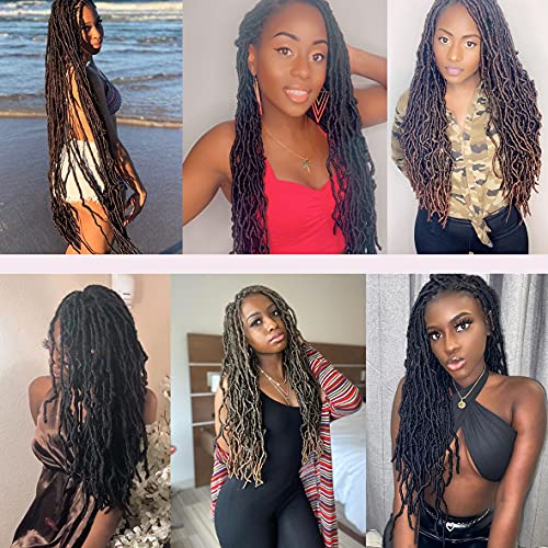 18 Inch 6 Packs New Faux locs Goddess Soft Locs Curly Wavy Crochet Braiding Hair Pre Looped Faux locs Crochet Hair Synthetic Extensions For Women(18 inch, 30#)