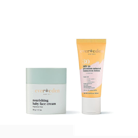 Evereden Nourishing Baby Face Cream, 1.7 oz & Premium Baby Sunscreen SPF 30, 2 fl oz. | 2 Item Bundle Set | 100% Mineral Sunscreen with Zinc Oxide | Clean Baby Skincare