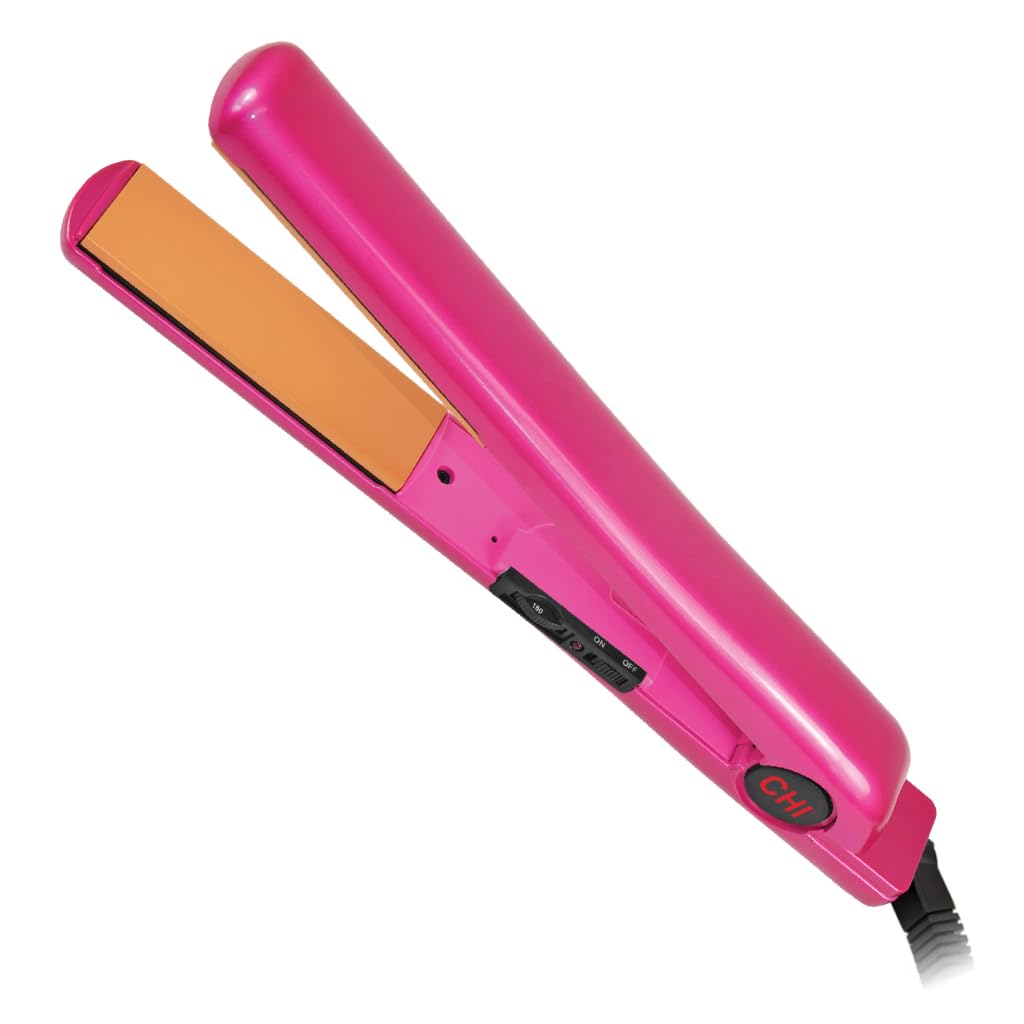 CHI Tourmaline Ceramic Hair Straightening Flat Iron | 1" Plates | Pure Pink | Professional Salon Model Hair Straightener & 44 Iron Guard Thermal Protection Spray, Clear, 8 Fl Oz