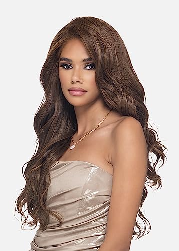 Vivica A. Fox ELISHA, SYNTHETIC HAIR, Frontal Lace Wig, Color P4/27/30, Piano color, Medium, Dark brown(#4),Honey blonde(#27), Copper blonde(#30)