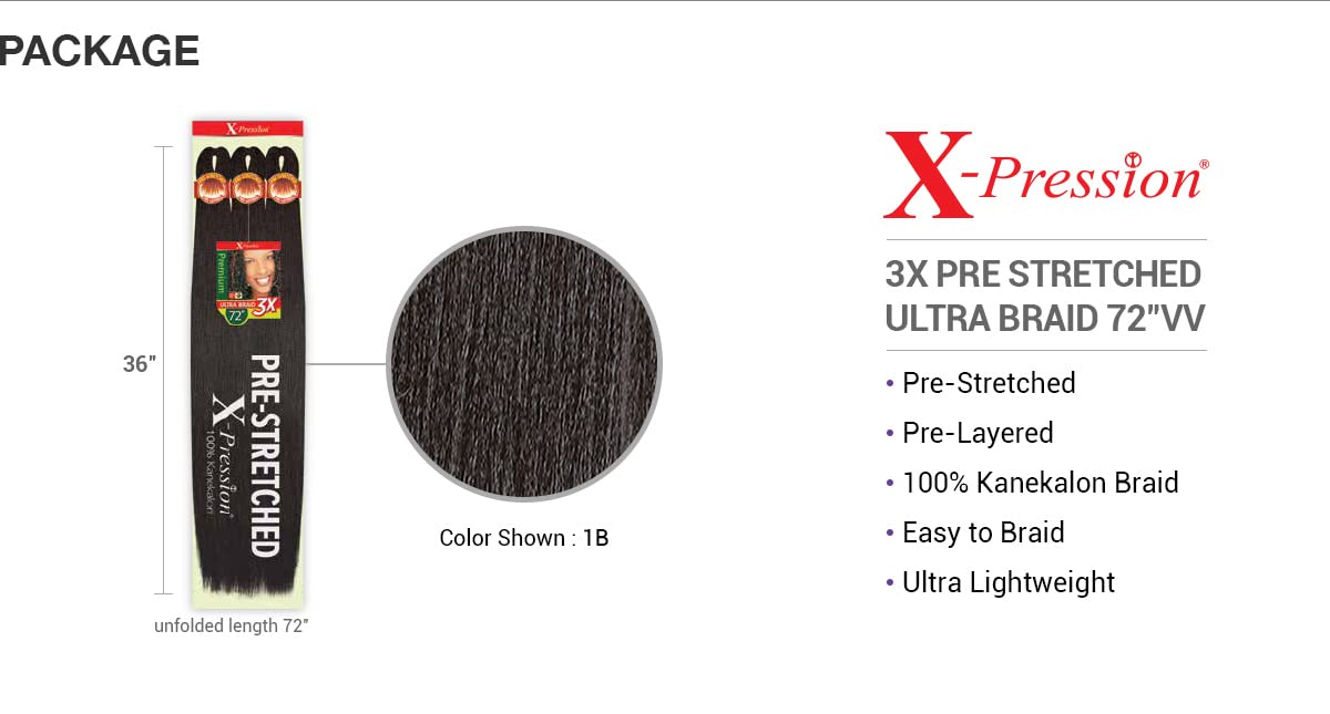 Outre Braids X-Pression Kanekalon 3X Pre Stretched Ultra Braid 72" (1-pack, 2T1B/27)