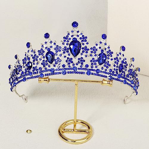 ShulaSHOP Blue Crowns for Women,Blue Tiaras for Women,Blue Crown Royal Queen Crown and Tiaras Princess Crown for Women and Girls,Party Halloween Costume Prom Birthday Bridal Wedding Hair Accessories