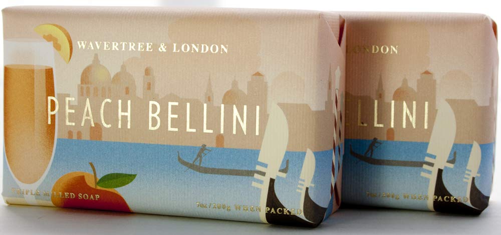 Wavertree & London Peach Bellini Scented Natural Soap (2 Bars), 7oz Moisturizing French Triple Milled Soap Bars enriched with shea butter - Pure Plant Oil Bath & Body Soap for All Skin Types