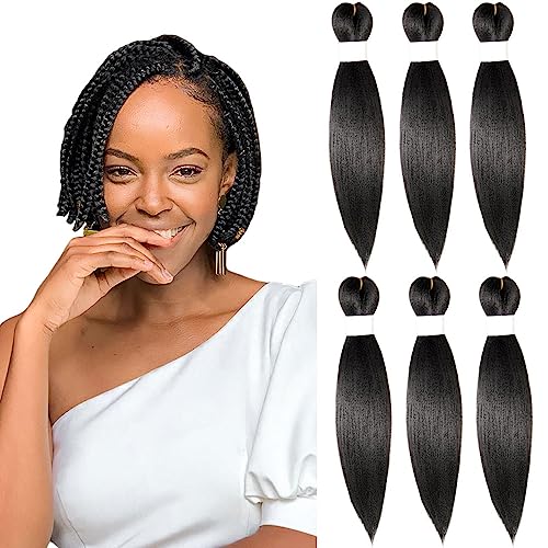 KAVSORAPI Braiding Hair 36 Inch Pre Stretched Hair Color 1 Long Straight Crochet Braids Yaki Synthetic Hair 3 Packs (1#/JetBlack)