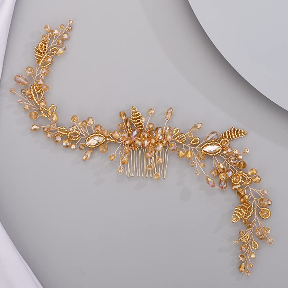 BERYUAN Cute Beads Hair Comb for Bride Women Girls Crystals Hair Comb Multi-Color Beaded Hair Comb GOLD