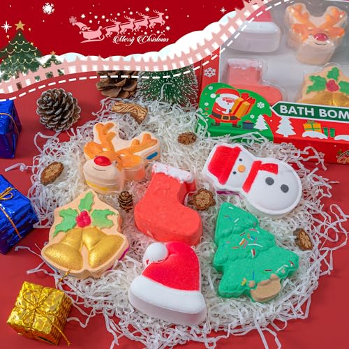 Christmas Bath Bombs for Kids with Santa Hat - 6 Pack Handmade Bubble Natural Bath Bomb Set, Christmas Stuff Great Relaxing Gift Set Xmas for Boys Girls