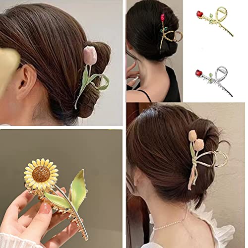 Flower Metal Hair Claw Clips 6 Pcs Cute Large Tulip NonSlip Hair Barrettes Strong Hold Hair Clamps Fashion Hair Accessories for Woman Girls with Long Thick Thin Curly Hair (A Style)