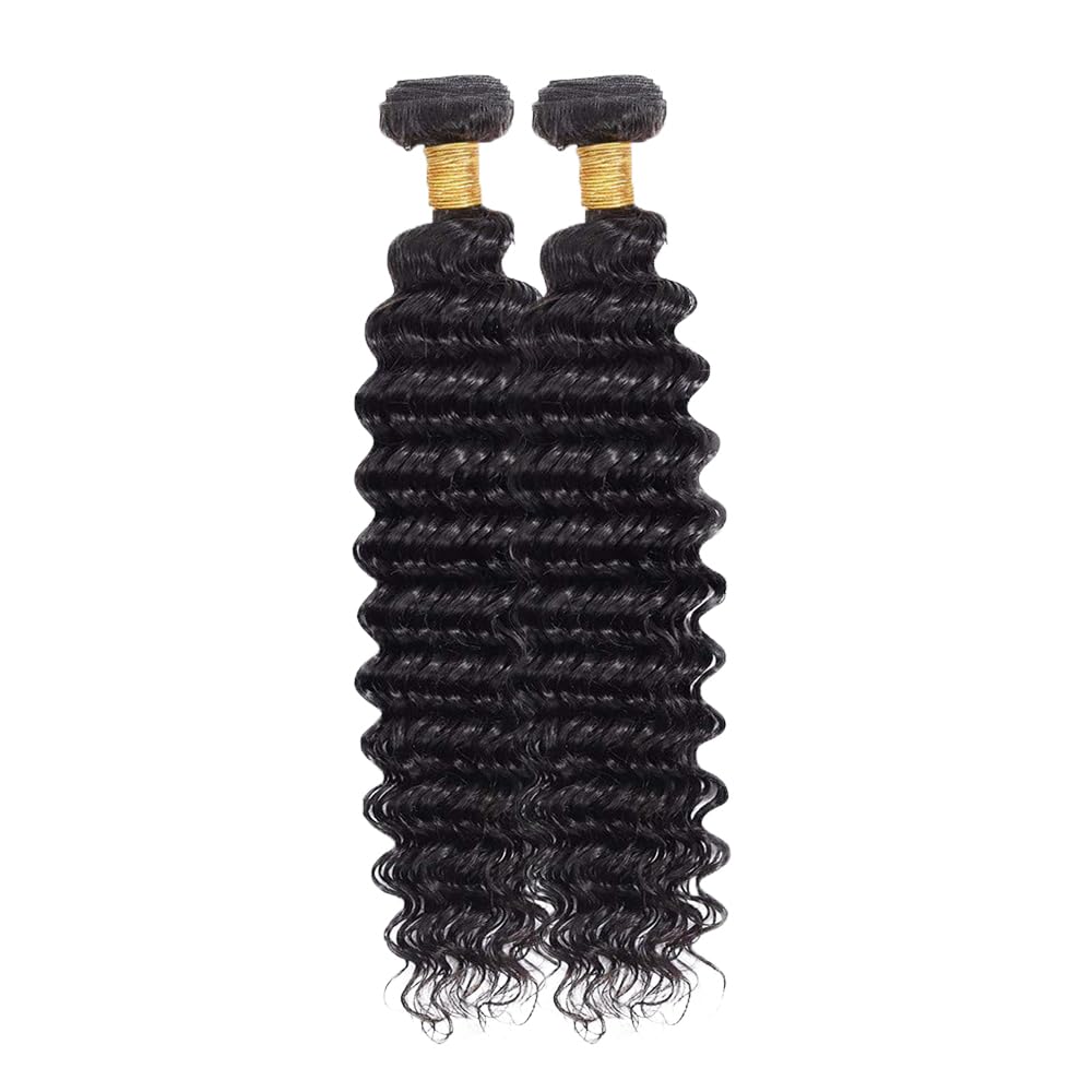 10 12 Inch Deep Wave Bundles Human Hair Deep Curly Human Hair Weave 2 Bundles 100% Unprocessed Brazilian Virgin Hair Deep Wave Bundles Human Hair Extensions for Black Women