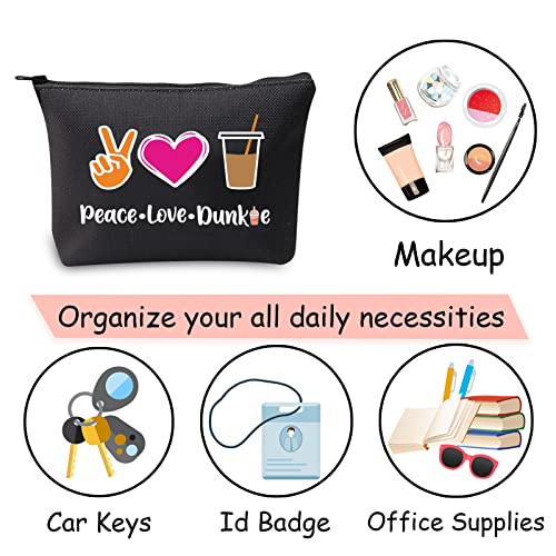 JXGZSO Peace Love Donut Junkie Makeup Bag With Zipper Coffee Donuts Lover Gift Coffee Junkie Cosmetic Bag