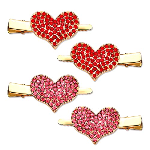 NVENF 2Pairs Valentine’s Day Heart Hair Clips for Women Red Glitter Velvet Heart Hairpins Nonslip Alligator Hair Barrettes Holiday Wedding Birthday Party Hair Accessory Gifts (Style D)