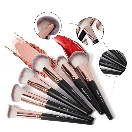 Makeup Brushes with Case, MAANGE 18 Pcs Professional Makeup Brush Set Premium Synthetic Face Kabuki Brush Kit Foundation Blush Powder Eyeshadow Brushes Set Christmas Gift（Coffee)