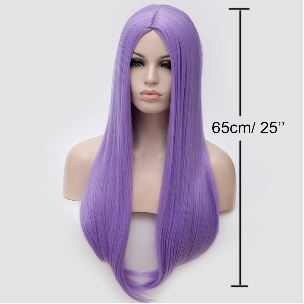 BERON 25 inches Silky Long Straight Wig Charming Women Girls Straight Wigs for Cosplay Party or Daily Use Wig Cap Included (Light Purple)