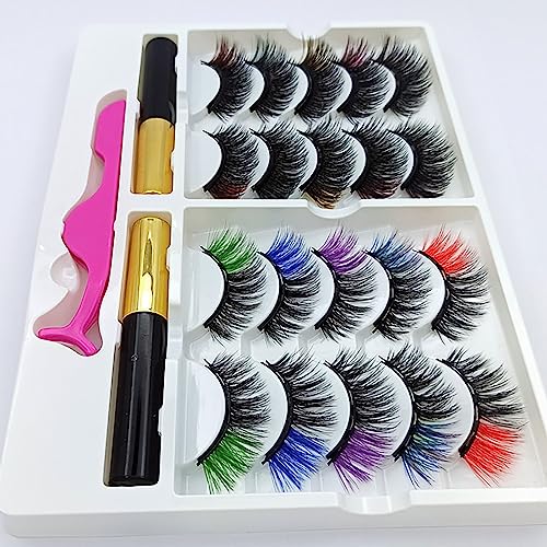 BeauFairy Magnetic Eyelashes, Magnetic Eyeliner and Lashes Kit, 10 Pairs Multicolor Natural Reusable Magnetic Fake Eye Lash with 2 Tubes of Waterproof Long Lasting Magnetic Eyeliners, No Glue Needed