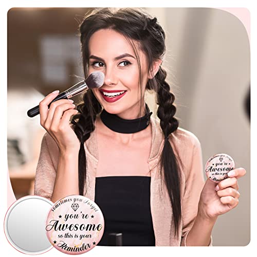 Gulfmew 2.76 Inch 36 Pcs Inspirational Compact Mirror Bulk Employee Gifts Round Makeup Glass Mirror Personal Purse Pocket Mini Mirror for Women Girls Coworker Nurse Friends(You're Awesome)