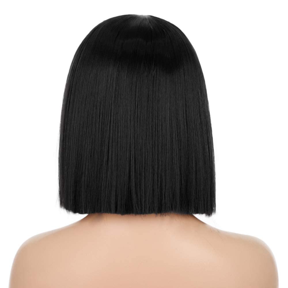 ENTRANCED STYLES Short Black Wigs for Women, Straight Bob Wigs for Girls Heat Resistant Synthetic Wigs 12 Inch Middle Part Hair Wigs for Halloween Cosplay Costume Party