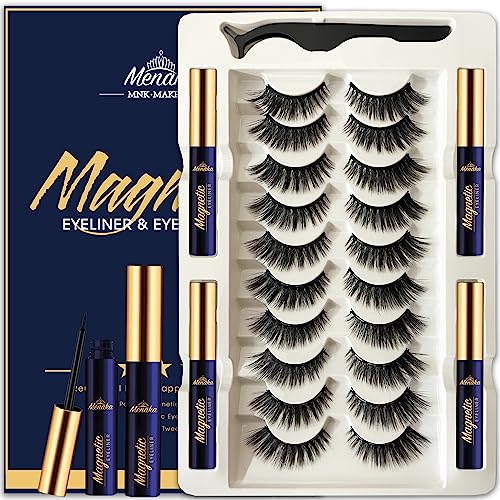 Magnetic Eyelashes - Magnetic Lashes with 4 Tube of Magnetic Eyeliner - Magnet False Eyelashes Kit with Applicator - Natural Look Easy to Apply 10 Pairs