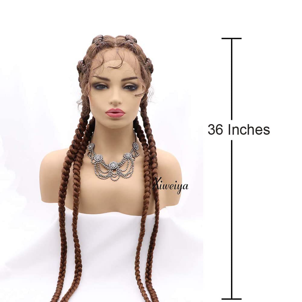 xiweiya Long 36" Braided Wigs 4 Braids Cornrow Wig Strawberry Blonde Wig Synthetic Copper Brown with Baby Hair for Women Cosplay Party