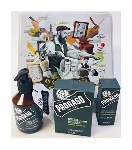 Proraso Beard Care Kit for Men | Cypress & Vetyver Beard Wash, Oil and Balm Gift Set to Cleanse, Soothe and Soften All Beard Lengths & Skin Types