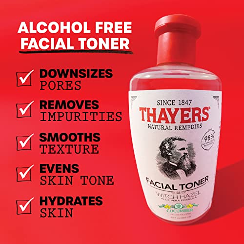 THAYERS Alcohol-Free, Hydrating Cucumber Witch Hazel Facial Toner with Aloe Vera Formula, Vegan, Dermatologist Tested and Recommended, 12 Oz