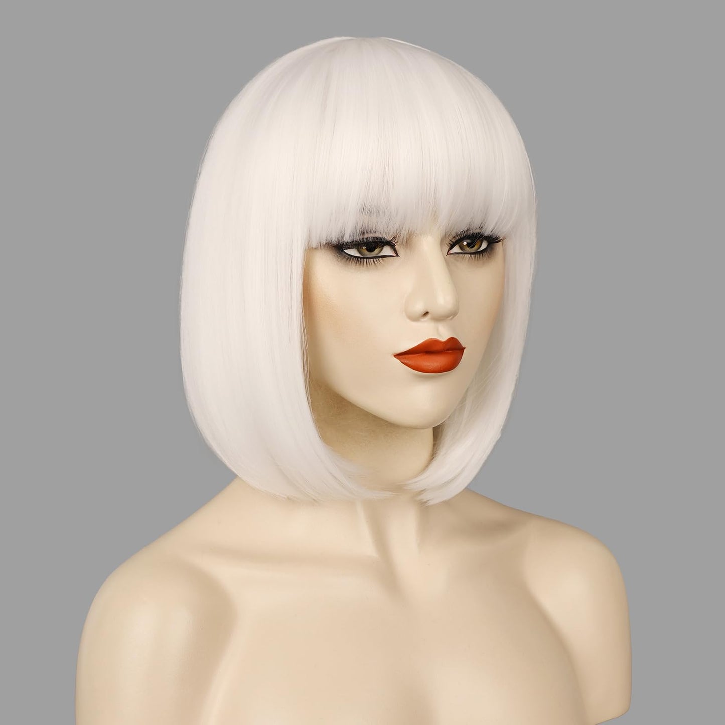 MOSINA White Bob Wig Short Bob Wigs with Bangs for Women Straight Hair Wig Synthetic Party Wigs for Women Girls 12 Inch Colorful Wigs Halloween Wigs…