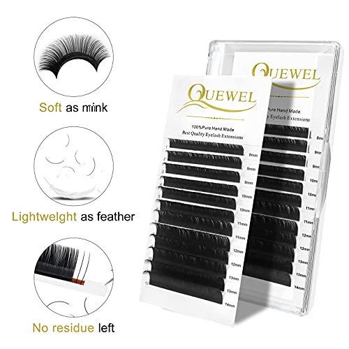 QUEWEL Eyelash Extension Supplies 0.20 D Curl Mix-8-14mm Classic Individual Lash Extensions|Optinal 0.03/0.05/0.07/0.10/0.15/0.20 C/D Single 8-25mm Mix 8-14mm 15-20mm 20-25mm|(0.20 D MIX-8-14mm)