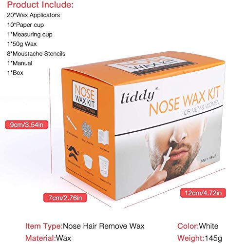 Nose Wax Kit Nose Hair Removal Waxing, 100g Wax, 20 Applicators, 8 Mustache Stickers, 10 Little Cups for Removing Nose Eyebrow Hair, Safe Quick