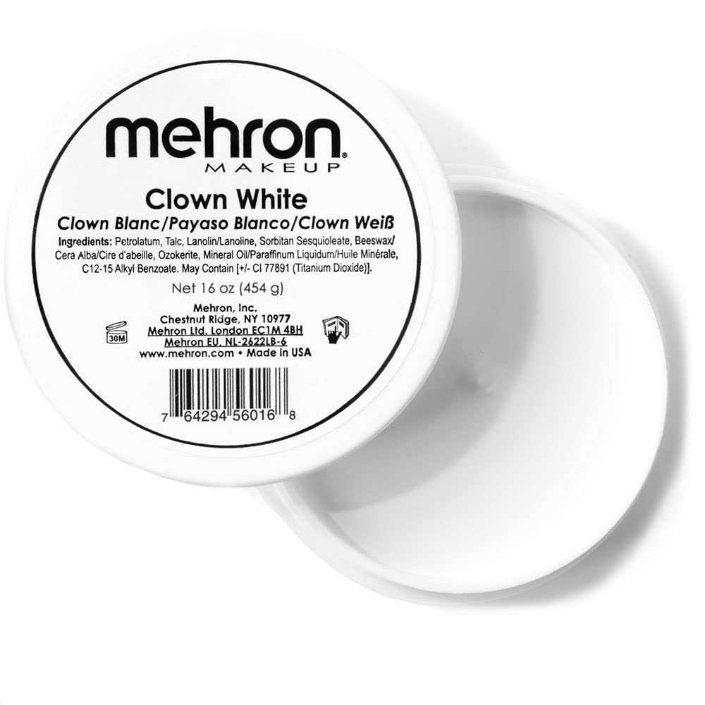 Mehron Makeup Clown White Professional Face Paint Cream Makeup | White Face Paint Makeup for Stage, Film, Cosplay, & Mime | Halloween Clown Makeup 16 oz (453g)