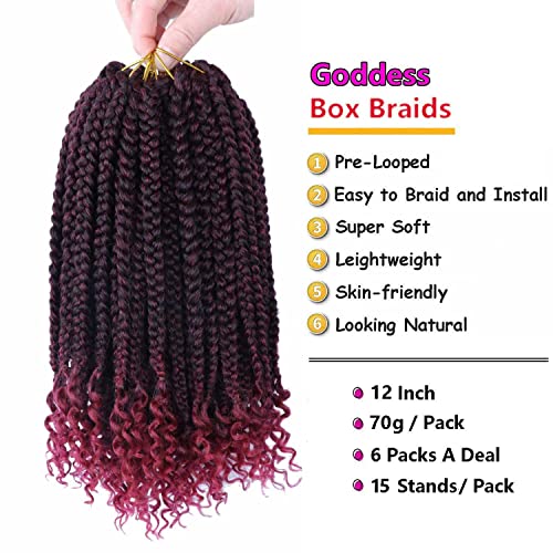 Layashow 12 Inch Crochet Box Braids Curly Ends 6 Packs Bohemian Box Braids Crochet Braid Hair for Black Women (1B, 12 Inch)