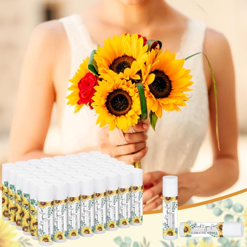 Siifert 50 Pcs Wedding Bridal Shower Lip Balm Bulk Sunflower Wedding Bachelorette Favor Vanilla Lip Balm Favors Chapped Sticks Pack Bulk Bridesmaid Gifts Small Thank You Gifts for Women Guests