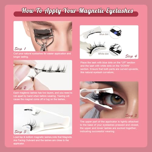 MEIEM Magnetic Lashes Kit with Applicator 3 Pair Reusable Magnetic Eyelashes Natural Look No Glue Needed Magnetic Eyelashes