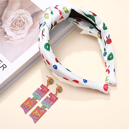 YAHPERN Teacher Headband for Women Wide Knotted Headband Pencil Crayon Apple School Headband Teacher Appreciation Gifts