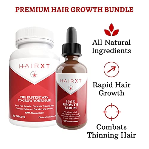 HairXT100 Hair Vitamins & Serum For Men & Women – Promotes hair Growth, Thickens, Fights Hair Loss, & Nourishes Scalp – Includes Over 20 Essential Hair Care Ingredients In One Bundle – 60 Cap, 2 oz