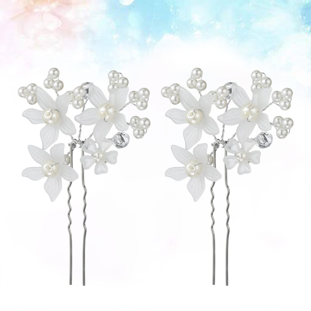 LALAFINA 12Pcs Flower Bridal Hair Pins White Flower U Shape Hairpins Pearl Bridal Hair Pins Bride Hair Piece Wedding Hair Accessories for Bridal Women