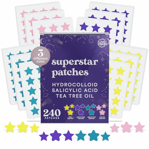 Star Pimple Patches for Face w/Hydrocolloid, Salicylic Acid & Tea Tree | 240 Patches | Hydrocolloid Acne Patches, Cute Star Pimple Patches for Healing Stickers Zit Patch | Livaclean Superstar