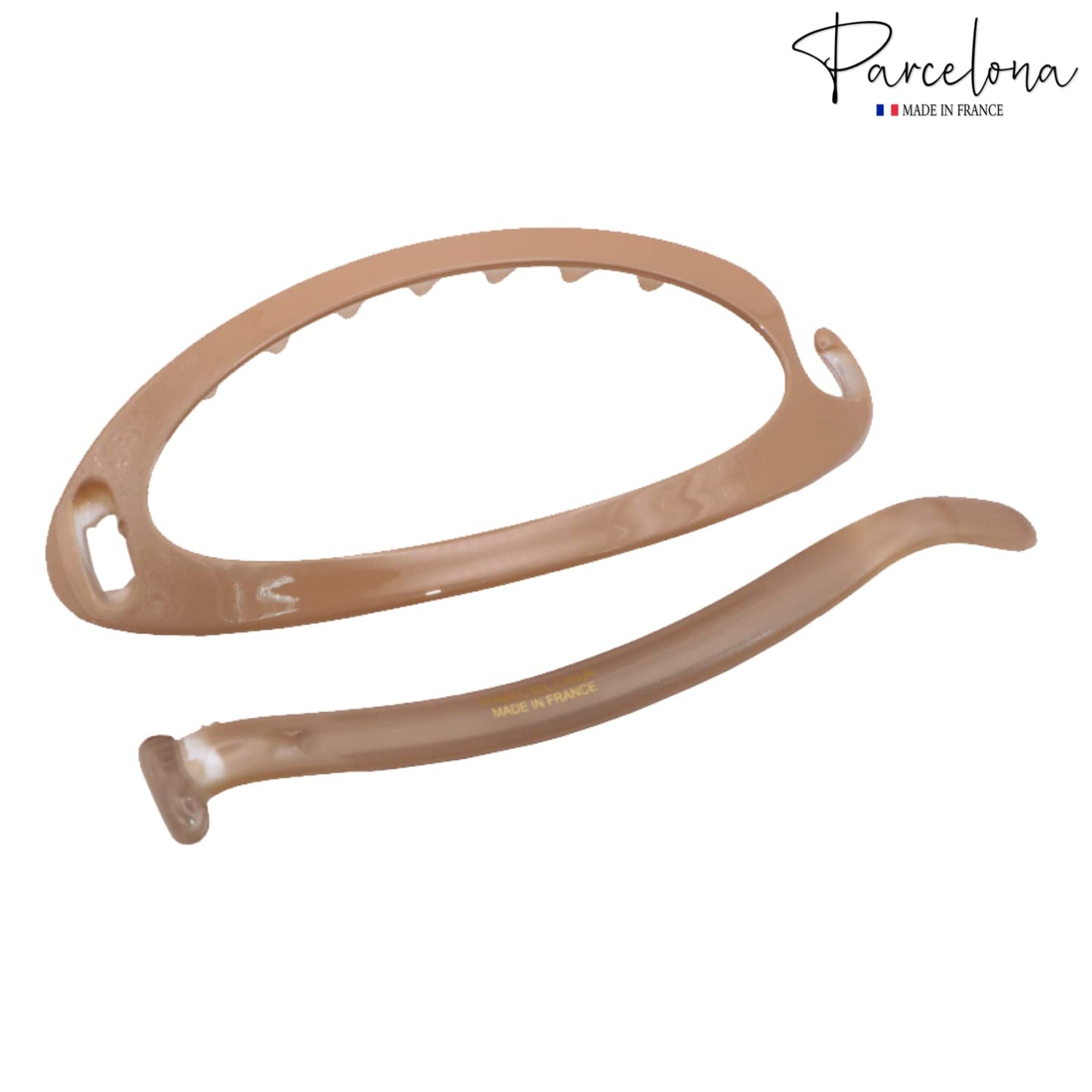 Parcelona French Oval Simple 4 1/4" Large Cellulose Acetate Metal Free Hair Barrette Clips Ponytail Non Slip Fashion Durable Styling Women Hair Accessories Hair Clip for Girls, Made in France(Beige)