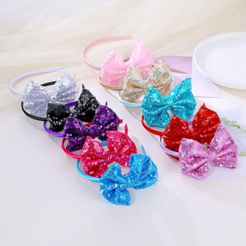 Kiszu Sparkly Sequin Hair Bow Headbands Fashion Glitter Cute Boutique Ribbon Bows for Girls, Kids, and Women