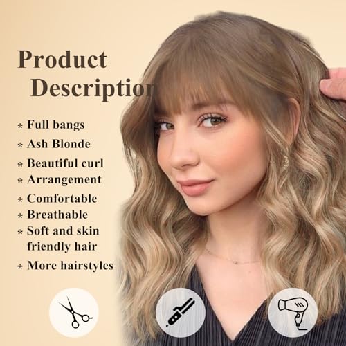 ALANHAIR Blonde Bob Wigs Curly Bob Wigs Ombre Blonde Bob Wig for Women Short Bob Curly Wigs with Bangs Short Bob Wavy Wigs Natural Synthetic Heat Resistant Wigs for Halloween/Christmas/Cosplay/Party