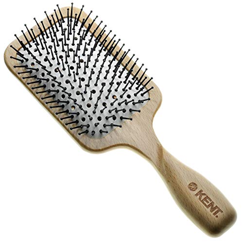 Kent LPF2 Large Cushion Paddle Hair Brush, Vented Taming Fine Pins Hair Detangle Brush for Long Thick and Curly Hair, Scalp Massager and Growth Stimulator Wet or Dry Hair Detangling. Made in England