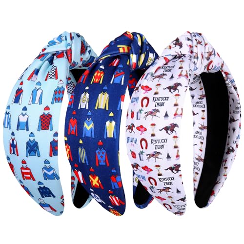 NVENF 3PCS Easter Mexican 4th of July headbands Western Derby Horse Race Headbands Colorful Pride Headbands Holiday Hair Accessories Outfits (3PCS Derby B)