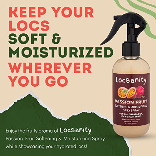 Locsanity Daily Moisturizing Spray for Dull, Dry Locs – Trial Size Passion Fruit Hair and Scalp Moisturizer for Dreadlocks, Sisterlocks, Microlocks, Braids to Control Oil and Frizz (4 fl oz)