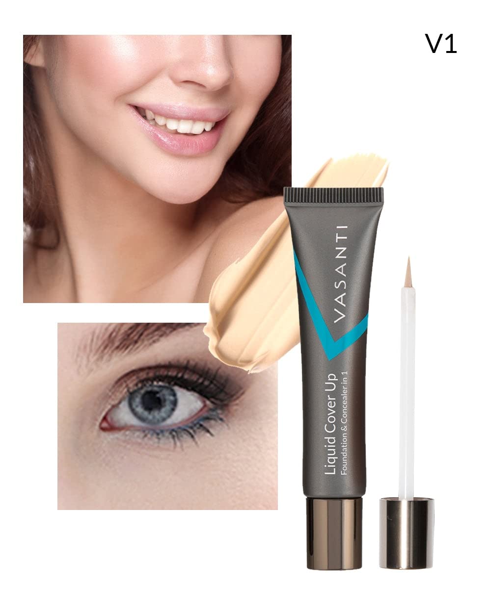 Oil-Free Foundation & Concealer in 1 (V1) by VASANTI - Liquid Cover-Up - Get Incredible Coverage with Featherlight Finish Now!