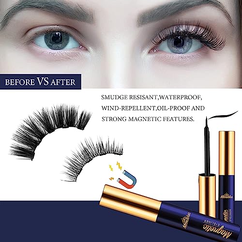 Magnetic Eyelashes - Magnetic Lashes with 4 Tube of Magnetic Eyeliner - Magnet False Eyelashes Kit with Applicator - Natural Look Easy to Apply 10 Pairs