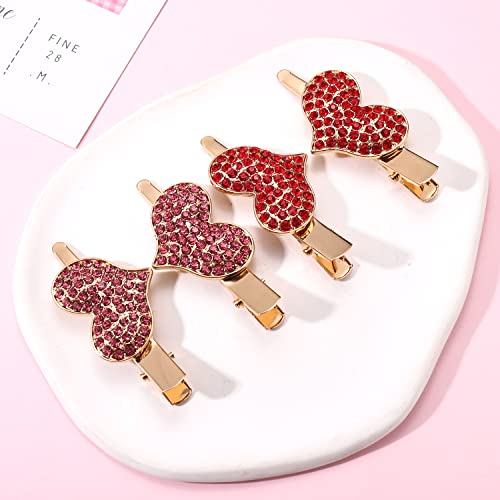 NVENF 2Pairs Valentine’s Day Heart Hair Clips for Women Red Glitter Velvet Heart Hairpins Nonslip Alligator Hair Barrettes Holiday Wedding Birthday Party Hair Accessory Gifts (Style D)