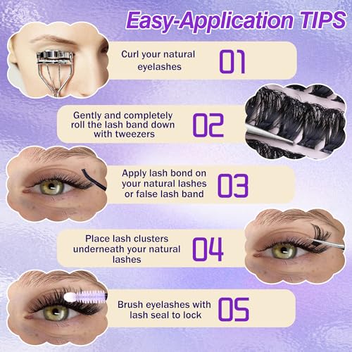 Calphdiar Lash Clusters Fluffy Eyelash Clusters Wispy Cluster Eyelash Extensions 10-18mm CC Curl Individual Lashes Clusters DIY Lash Extension 192pcs Natural Cluster Lashes Extension at Home