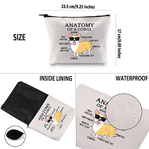 G2TUP Corgi Lover Gift Anatomy of a Corgi Makeup Bag Corgi Mom Cosmetic Bag with Zipper Corgi Owner Gift Dog Mama Lover Gift (Anatomy of a Corgi Fluorescent White)