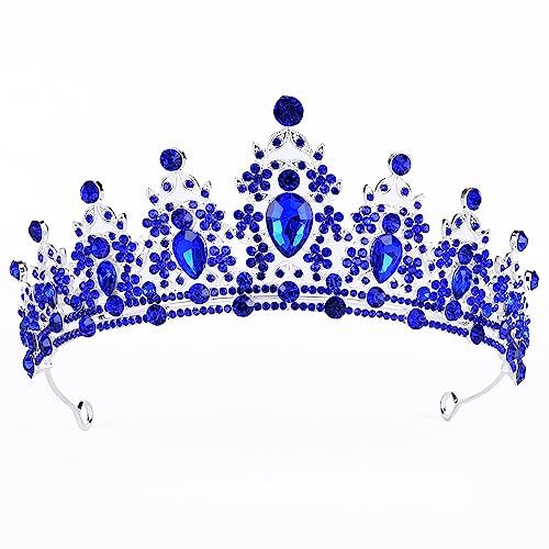 ShulaSHOP Blue Crowns for Women,Blue Tiaras for Women,Blue Crown Royal Queen Crown and Tiaras Princess Crown for Women and Girls,Party Halloween Costume Prom Birthday Bridal Wedding Hair Accessories