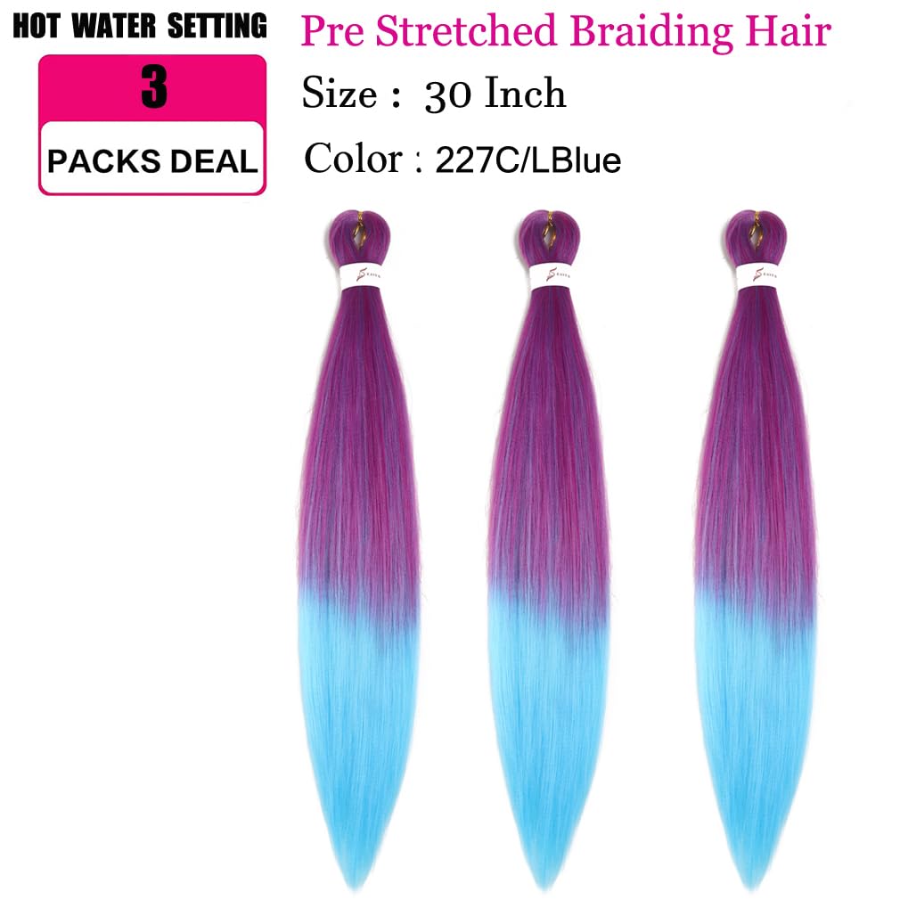 Pre Stretched Braiding Hair Extensions 30 Inch 3 Packs Long Professional Crochet Twist Braids Hair Synthetic Box Braiding Hair Hot Water Setting Soft Yaki Texture(30 Inch,227C/LBlue)