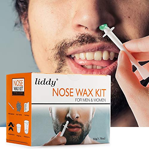 Nose Wax Kit Nose Hair Removal Waxing, 100g Wax, 20 Applicators, 8 Mustache Stickers, 10 Little Cups for Removing Nose Eyebrow Hair, Safe Quick